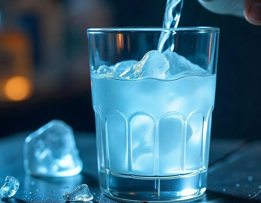 A close-up view of Whipped Vodka Rocks poured on a glass