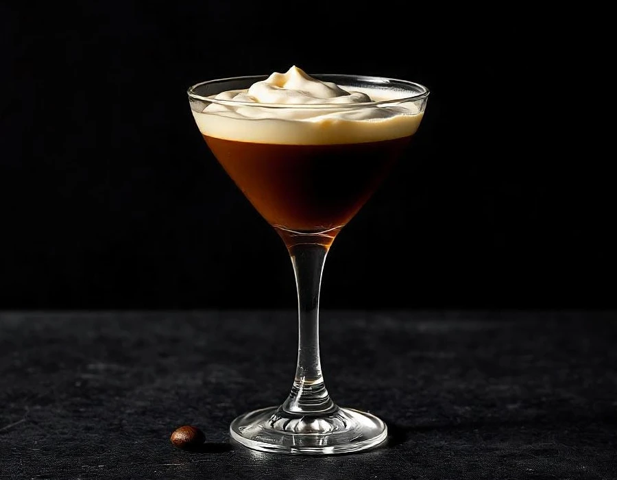 A minimalistic view of a Whipped Vodka Espresso Martini
