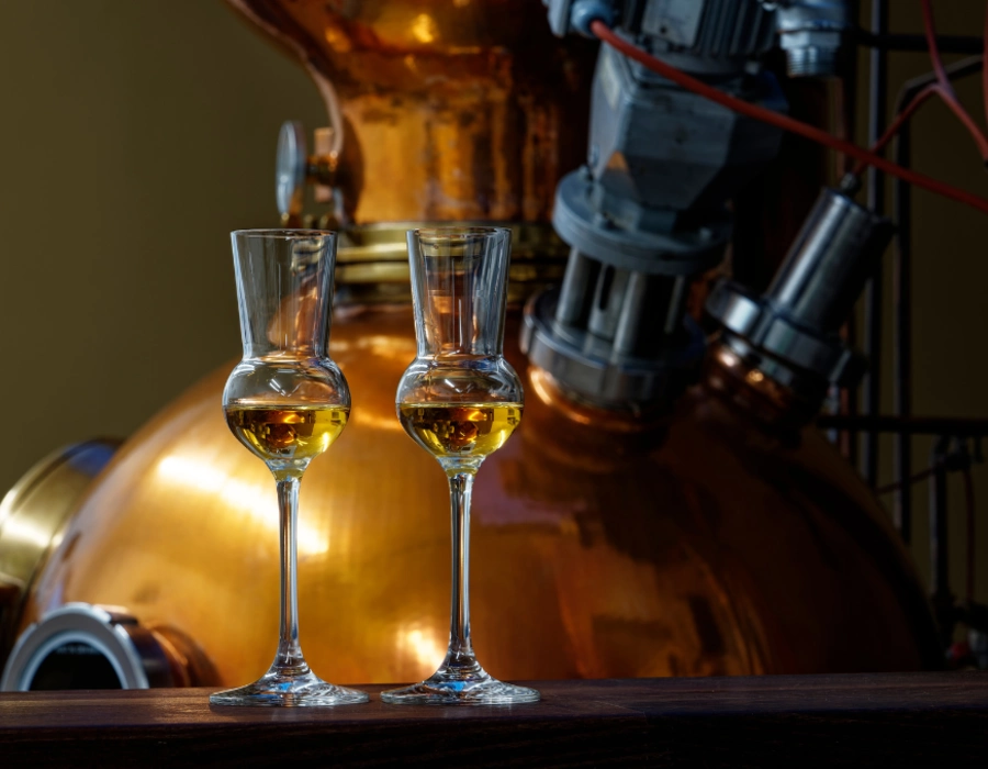 copper pot still used in making whisky 