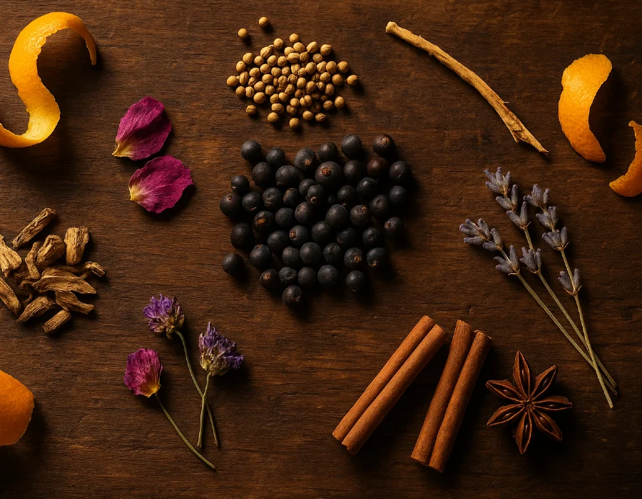 gin botanicals including juniper berries and orris root