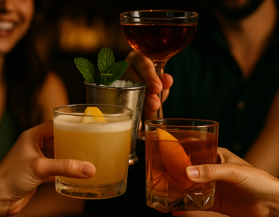 group of friends drinking liquor at york bar