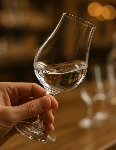 man holding and swirling gin