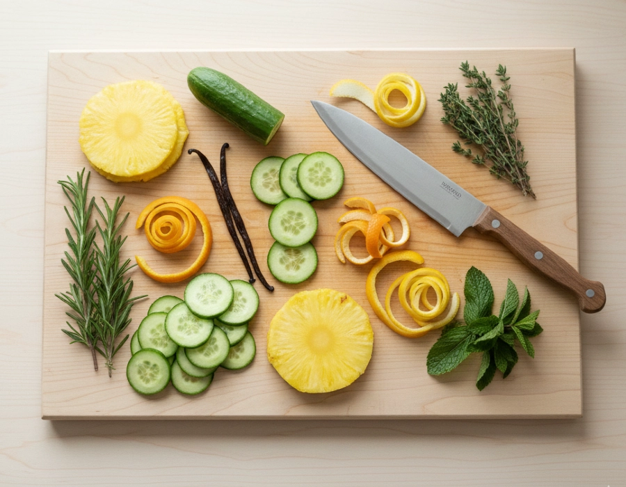 chopping board with fresh ingredients